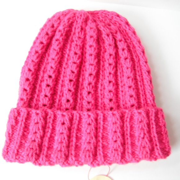 Hand Knitted Hat Toque Size XL-(L) Acrylic Pink - 038 Hand knit by me - Picture 9 of 10